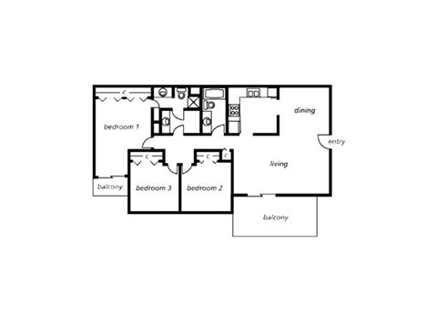 3 bedroom 2 bathroom floor plan at The View At Catalina Apartments in Tucson, AZ